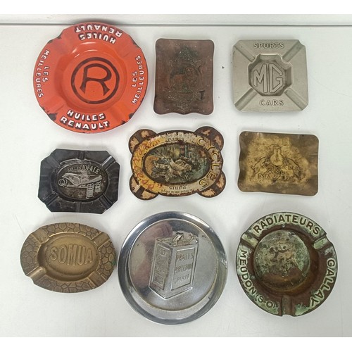 437 - A good collection of copper, brass, enamel and other motoring related ashtrays, including MG Sports ... 