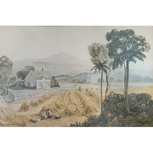 602 - K Maplestone, farm scene, signed, watercolour, 32 x 42 cm, and another similar, watercolour, unsigne... 