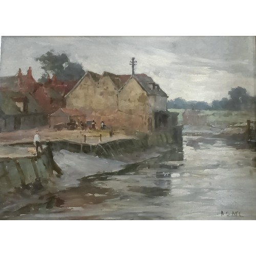 626 - Arthur David McCormick, river scene, initialled, oil on board, 24 x 34 cm, label verso