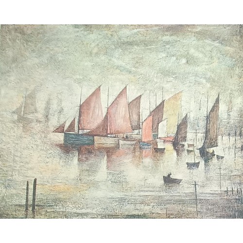 604 - L S Lowry (British 1887-1976), boats, signed in pencil, 36 x 35 cm