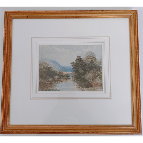 618 - 19th century, English school, landscape, watercolour, 9 x 14 cm, and a landscape with a bridge, 12 x... 