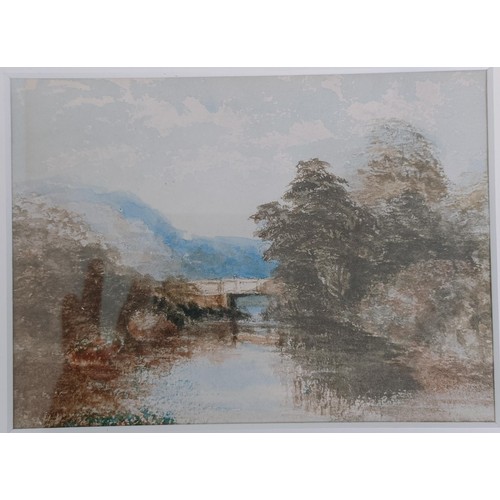 618 - 19th century, English school, landscape, watercolour, 9 x 14 cm, and a landscape with a bridge, 12 x... 