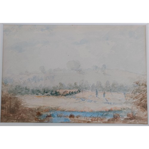 618 - 19th century, English school, landscape, watercolour, 9 x 14 cm, and a landscape with a bridge, 12 x... 