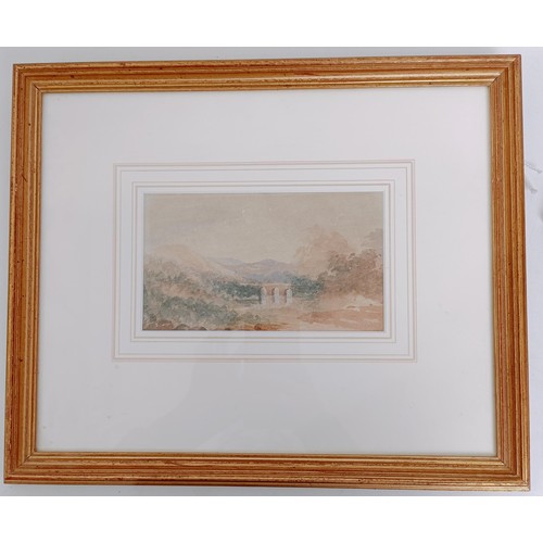 619 - Late 19th century, English school, landscape, 10 x 17 cm, and a landscape with a bridge, watercolour... 