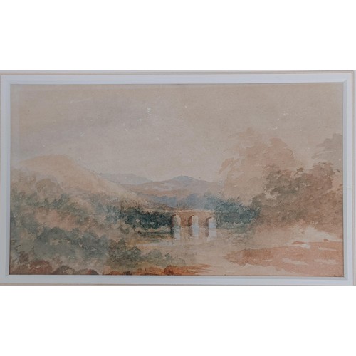 619 - Late 19th century, English school, landscape, 10 x 17 cm, and a landscape with a bridge, watercolour... 