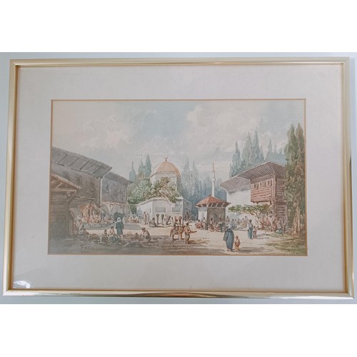 637 - Emile Dominique Roux (French 1882-1915), A Market Square, watercolour, 23 x 38 cm, sold with a copy ... 