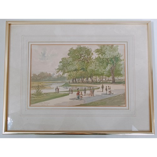 636 - Emile Dominique Roux (French 1882-1915), Figures In A Park, watercolour, titled, dated 24th Mar '86,... 