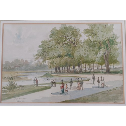 636 - Emile Dominique Roux (French 1882-1915), Figures In A Park, watercolour, titled, dated 24th Mar '86,... 