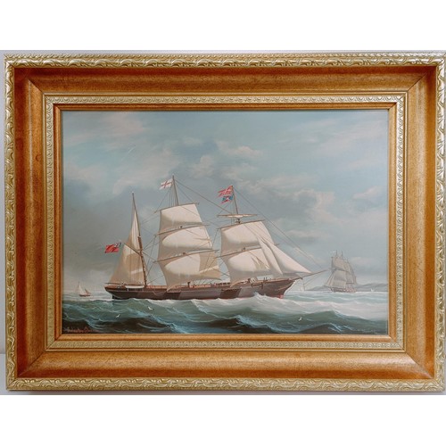 638 - Salvatore Colacicco, study of a sailing ship, oil on board, 27 x 40 cm, and its pair (2)