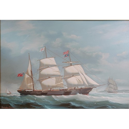 638 - Salvatore Colacicco, study of a sailing ship, oil on board, 27 x 40 cm, and its pair (2)