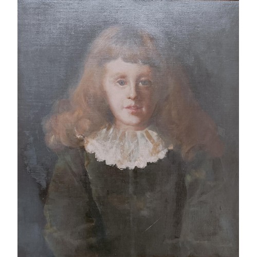 644 - 19th century, English school, portrait of a girl, oil on canvas, 50 x 45 cm, in a carved wood and gi... 