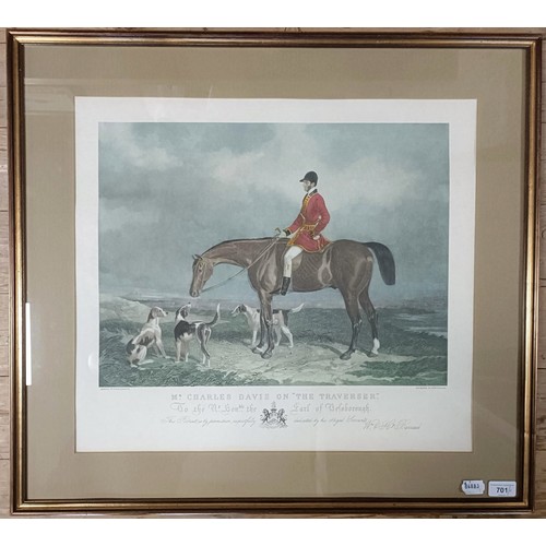 701 - A print, Mr Charles Davis on The Traverser, 47 x 53 cm, and it's pair (2)