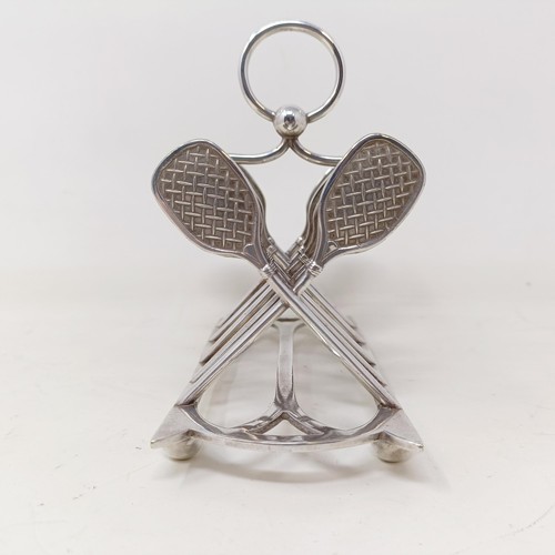 711 - A late Victorian silver plated novelty toast rack, the divisions in the form of tennis racquets, 16 ... 