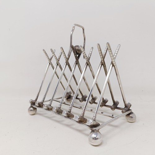 712 - A late Victorian silver plated novelty toast rack, the divisions in the form of croquet mallets, 17 ... 