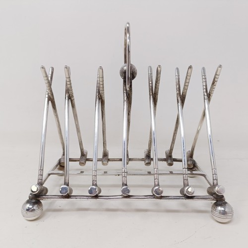 712 - A late Victorian silver plated novelty toast rack, the divisions in the form of croquet mallets, 17 ... 