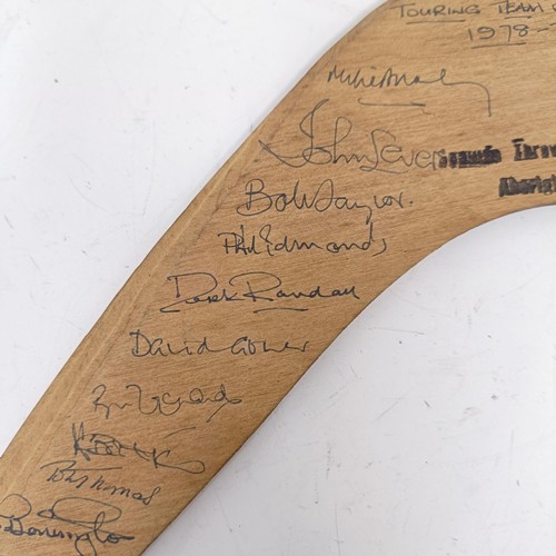 718 - A boomerang, signed by England Cricket Touring Team of Australia, 1978-1979, signatures to include D... 