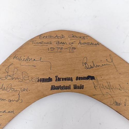 718 - A boomerang, signed by England Cricket Touring Team of Australia, 1978-1979, signatures to include D... 