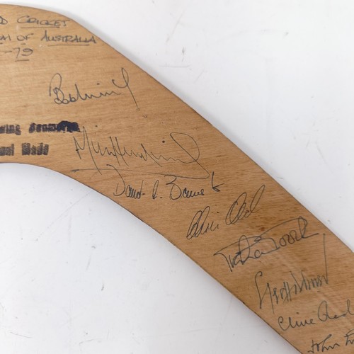 718 - A boomerang, signed by England Cricket Touring Team of Australia, 1978-1979, signatures to include D... 