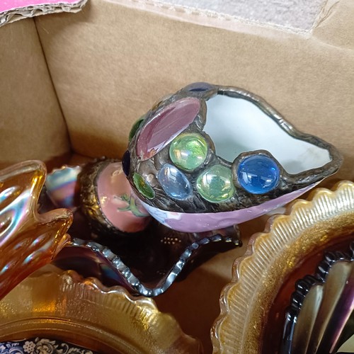 815 - A Carnival glass vase and cover, and assorted ceramic and glass (2 boxes)