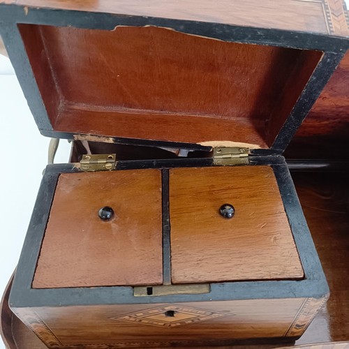 819 - A 19th century rosewood tea caddy, 40 cm wide, a carved oak box, a caddy, a plate stand and a mahoga... 