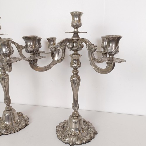 820 - A pair of silver plated four branch candelabra, 47 cm high (2)