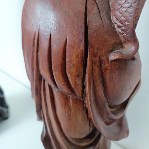 829 - A Chinese carved wood figure, converted to a lamp, 44 cm high, and another, 39 cm high (2)