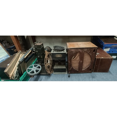 856 - A vintage projector, a gramophone, assorted 78 rpm records and assorted other items (qty)