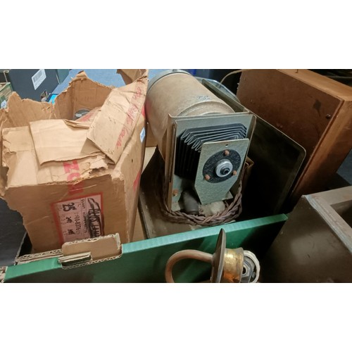 866 - A porthole window, assorted photography equipment, a wash set, a low table, a doll and other items (... 