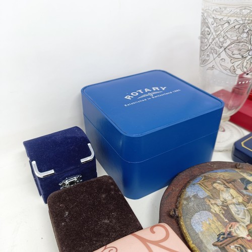 910 - A Pratt ware box lid, an Omega watch box only, assorted costume jewellery and other items (box)