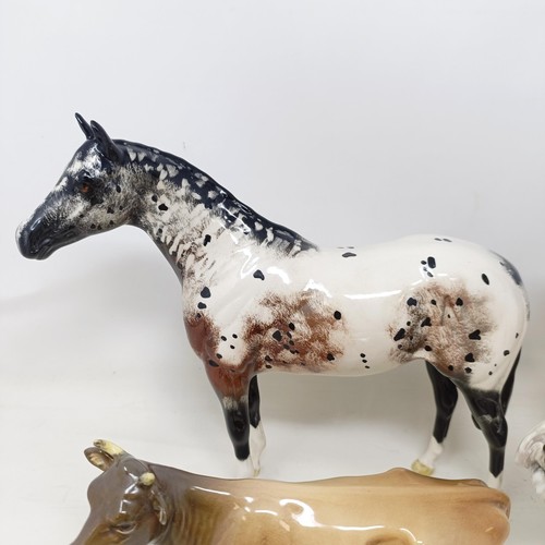 897 - A Beswick horse and rider, a horse, cow, pig and a dog (5)