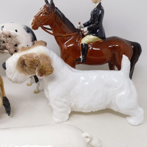 897 - A Beswick horse and rider, a horse, cow, pig and a dog (5)