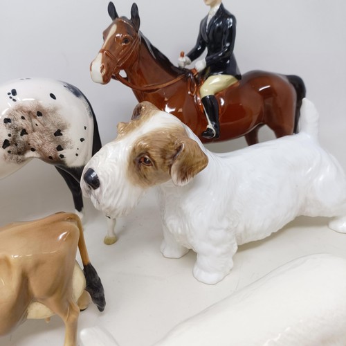 897 - A Beswick horse and rider, a horse, cow, pig and a dog (5)