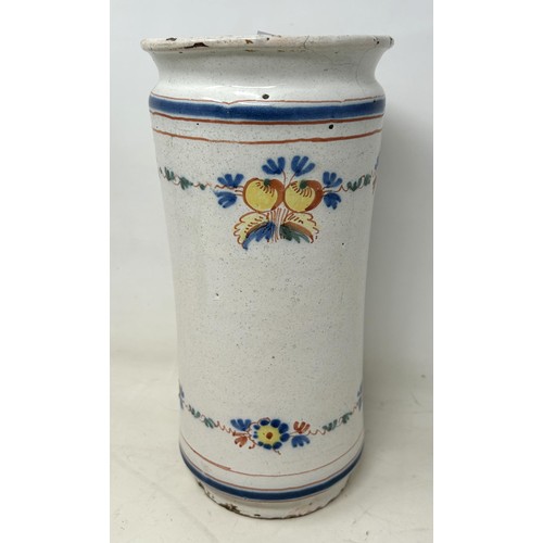 890 - A 19th century Delft albarello, reading Sem. Dauer., 26 cm high