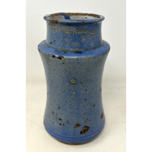 892 - A probably Spanish blue glazed albarello, 18 cm high