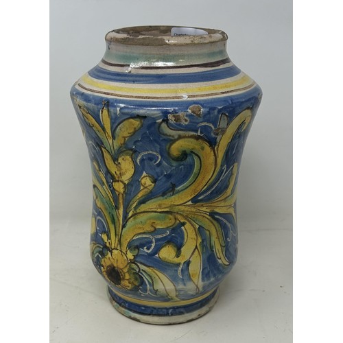 894 - An 18th century caltagirone albarello, 27 cm high