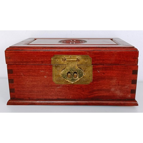 821 - A mahogany letter tray, a jewellery box, and assorted other items (box)