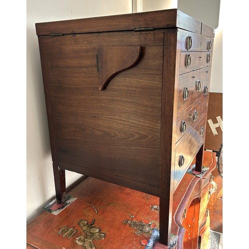 1004 - An unusual 19th century naval officer's campaign commode mode stand, with a folding top to reveal a ... 