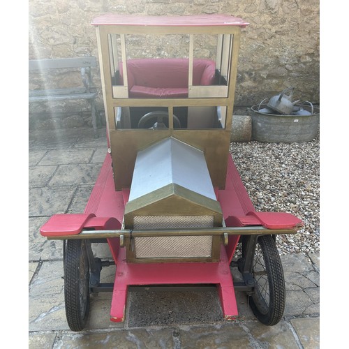 452 - A wooden soap box car or go-kart in the form of a vintage car, with rack and pinion steering and han... 