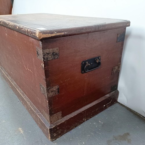 6 - A Victorian stained pine trunk, with metal mounts, 84 cm wide