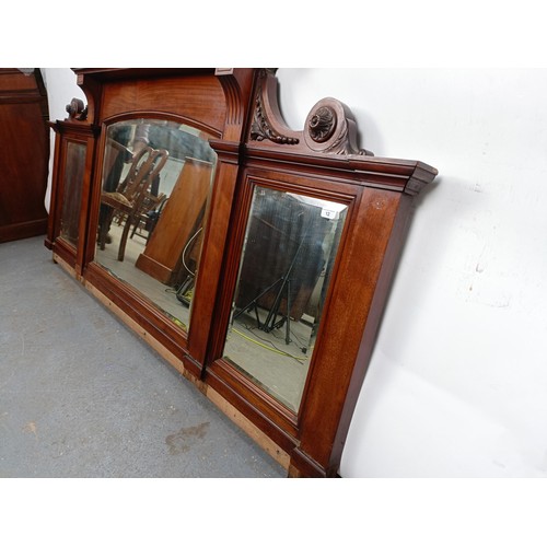 12 - A mahogany framed overmantel mirror, converted from the back of sideboard, 96 x 206 cm