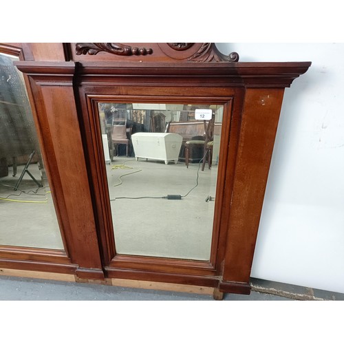 12 - A mahogany framed overmantel mirror, converted from the back of sideboard, 96 x 206 cm