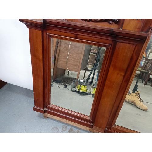 12 - A mahogany framed overmantel mirror, converted from the back of sideboard, 96 x 206 cm