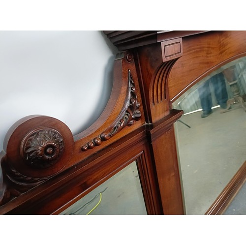 12 - A mahogany framed overmantel mirror, converted from the back of sideboard, 96 x 206 cm