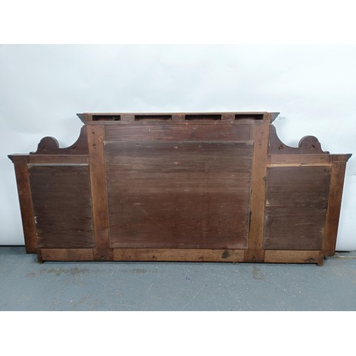 12 - A mahogany framed overmantel mirror, converted from the back of sideboard, 96 x 206 cm