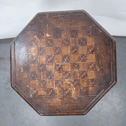 13 - A Victorian walnut work table, top inset with a chess board, 42 cm wide