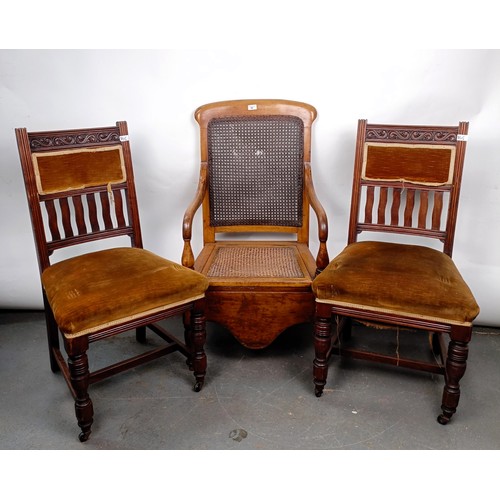 30 - A mahogany framed commode chair, and two single chairs (3)