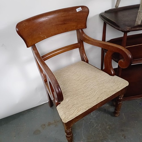 57 - A mahogany armchair, a painted chair, an Ercol type trolley, and a kitchen chair (4)