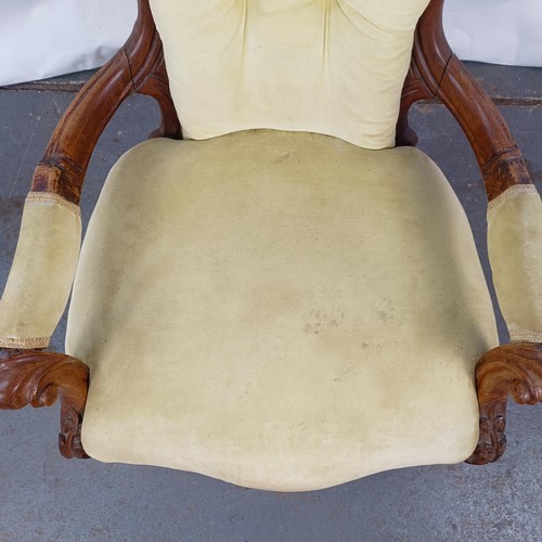 64 - A 19th century walnut framed button back armchair