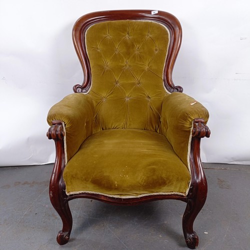 68 - A Victorian mahogany framed button back armchair