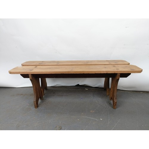 105 - A pair of pine benches or forms, 130 cm wide (2)